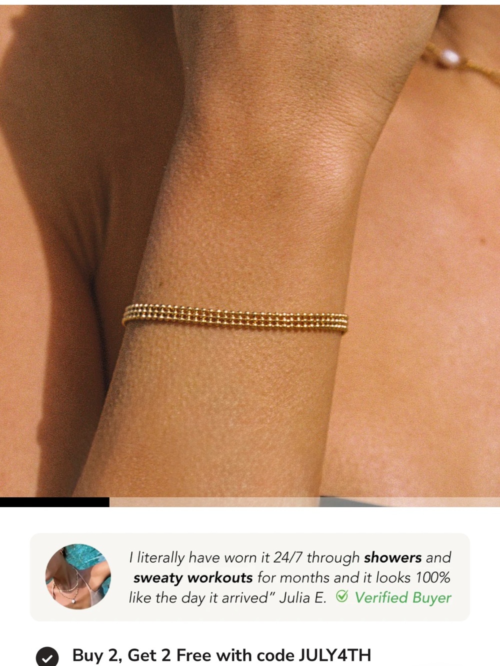 Atolea- NWT- Paloma Bracelet-Gold Beaded Double-Row-Bracelet -waterproof